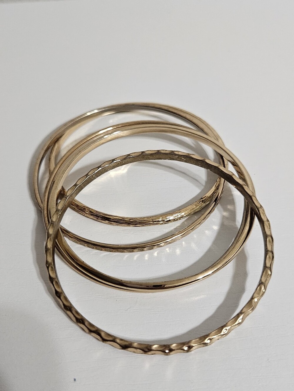 Avon Gold Tone Bangle Bracelet Set - Shiny & Textured